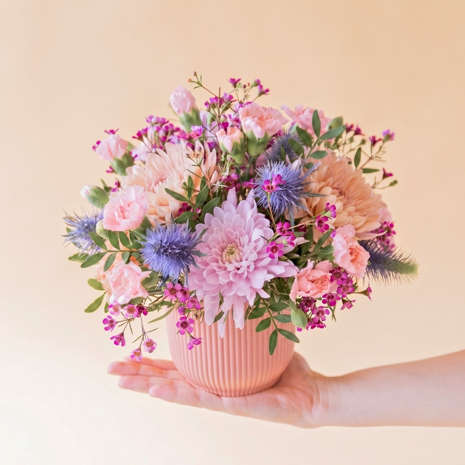 The Wink – purple and blue flower arrangement by Aurelia Flowers