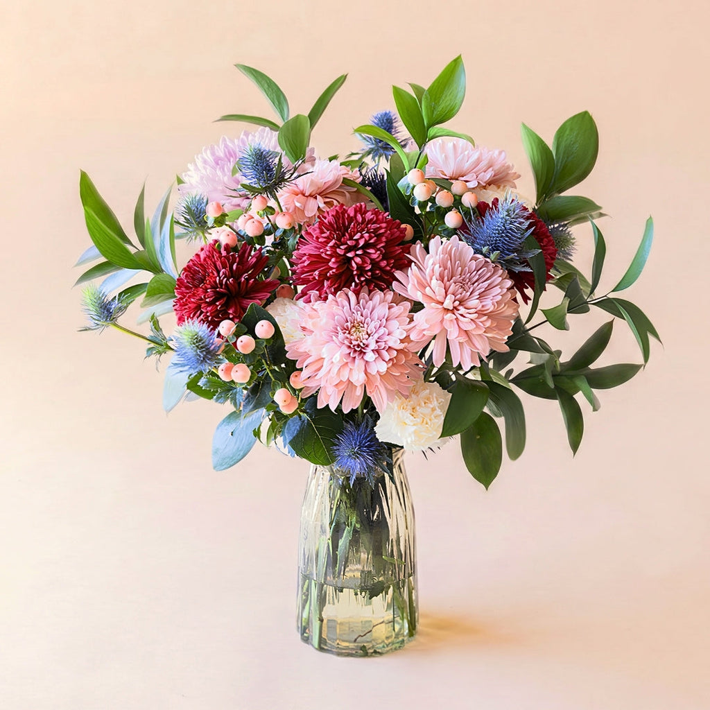 The Merlot – blue and burgundy flower bouquet by Aurelia Flowers
