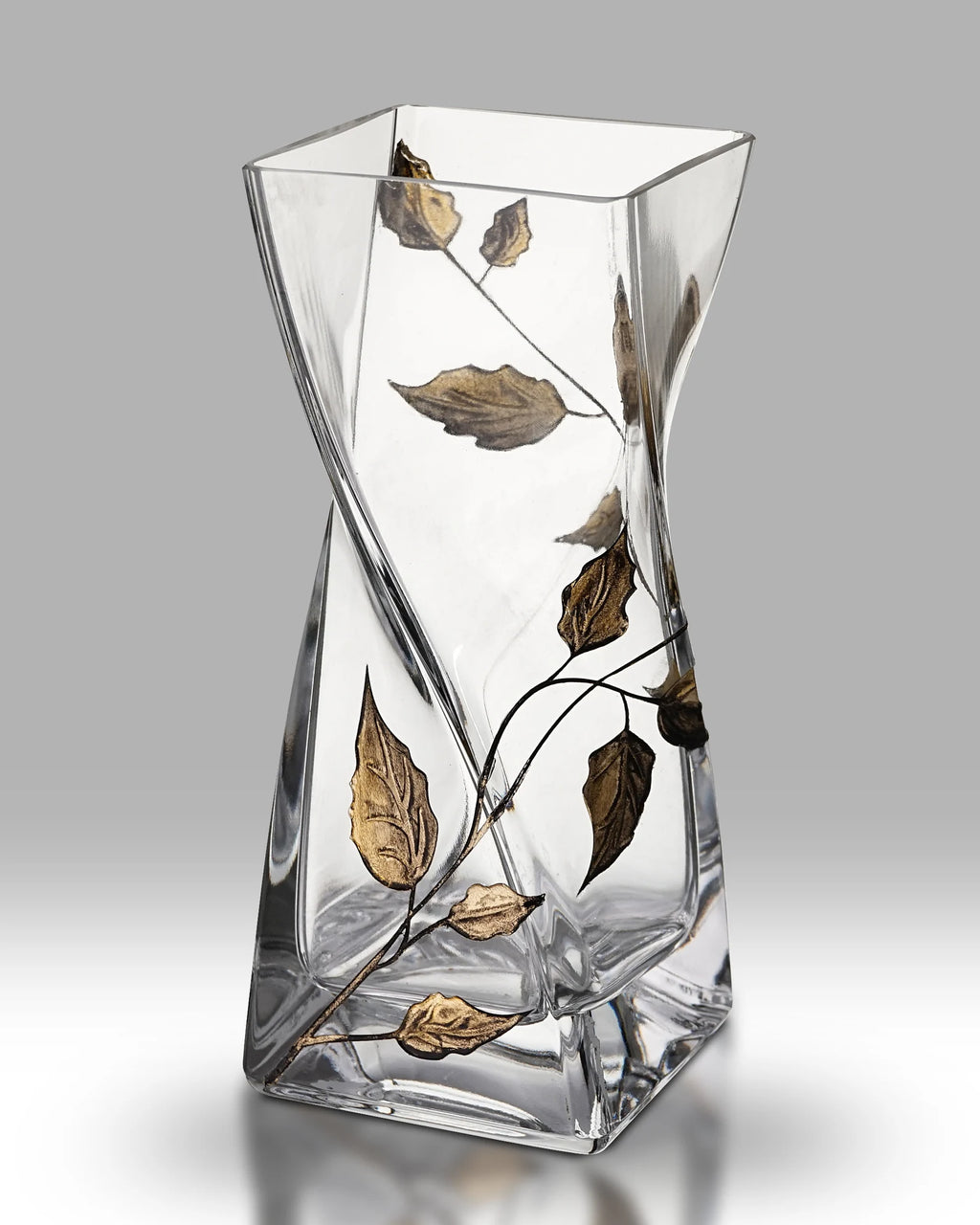 Gold Leaf hand-blown glass twist vase, 20cm