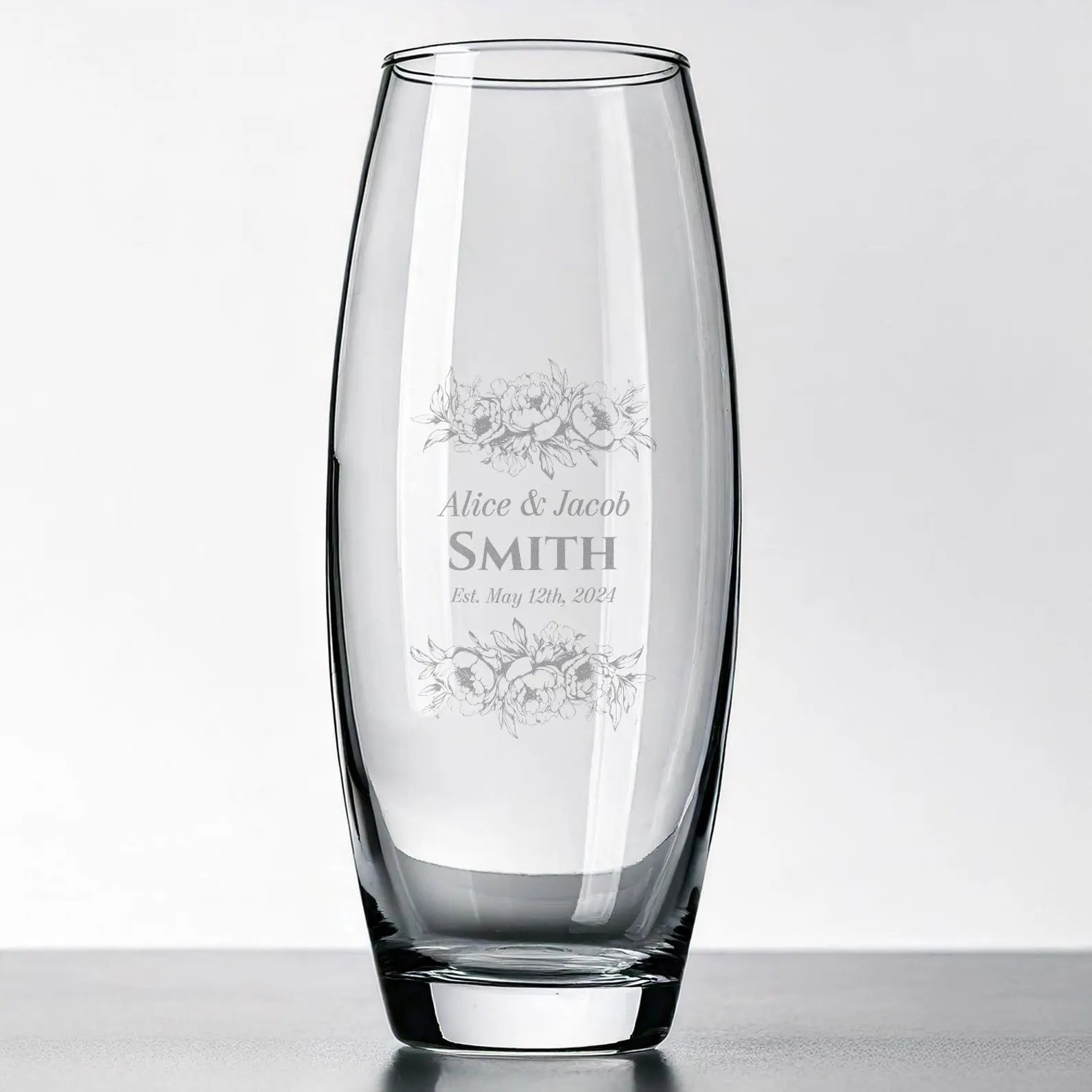 Personalized Engraved Glass Flower Vase | Anniversary Gift