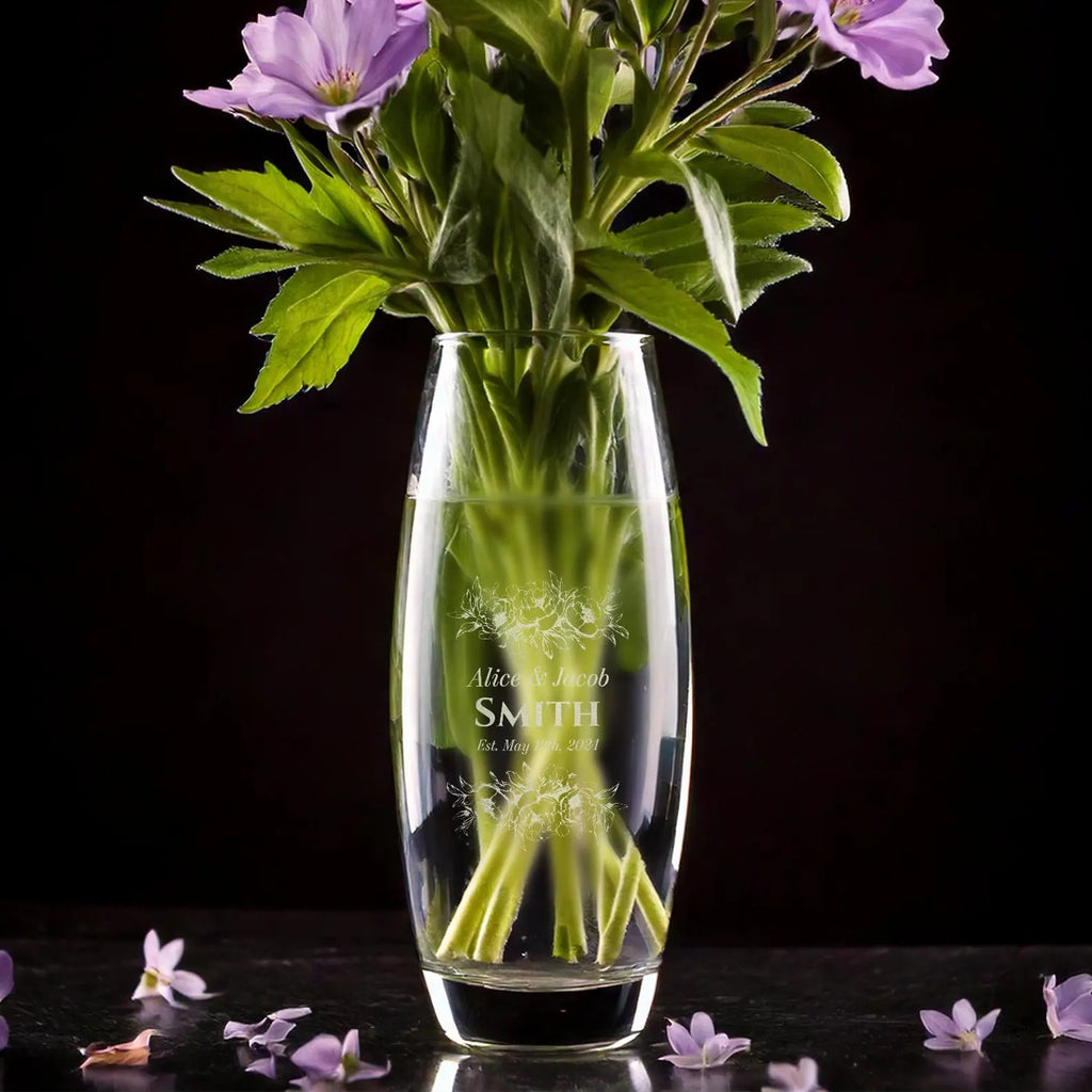 Personalized Engraved Glass Flower Vase | Anniversary Gift