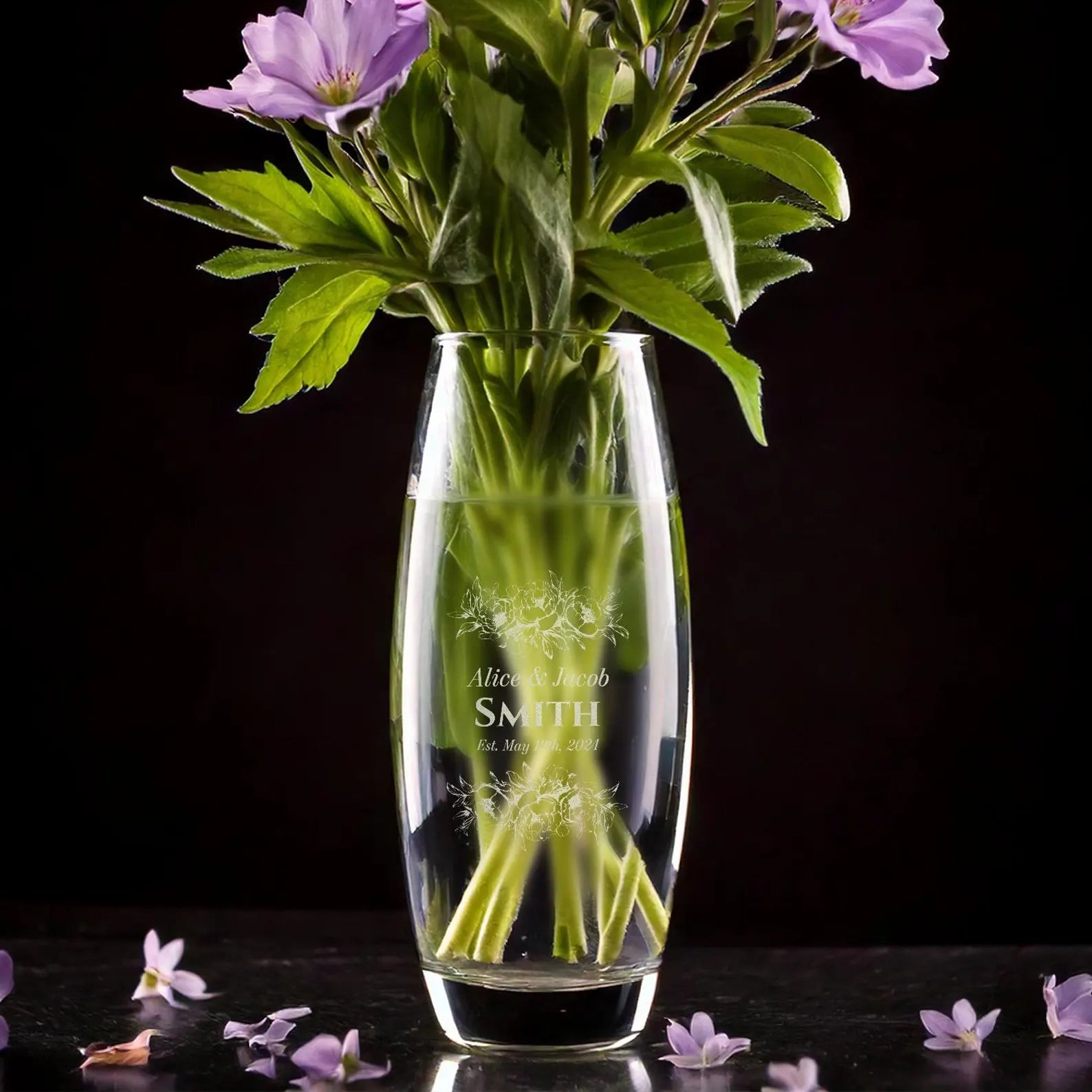 Personalized Engraved Glass Flower Vase | Anniversary Gift