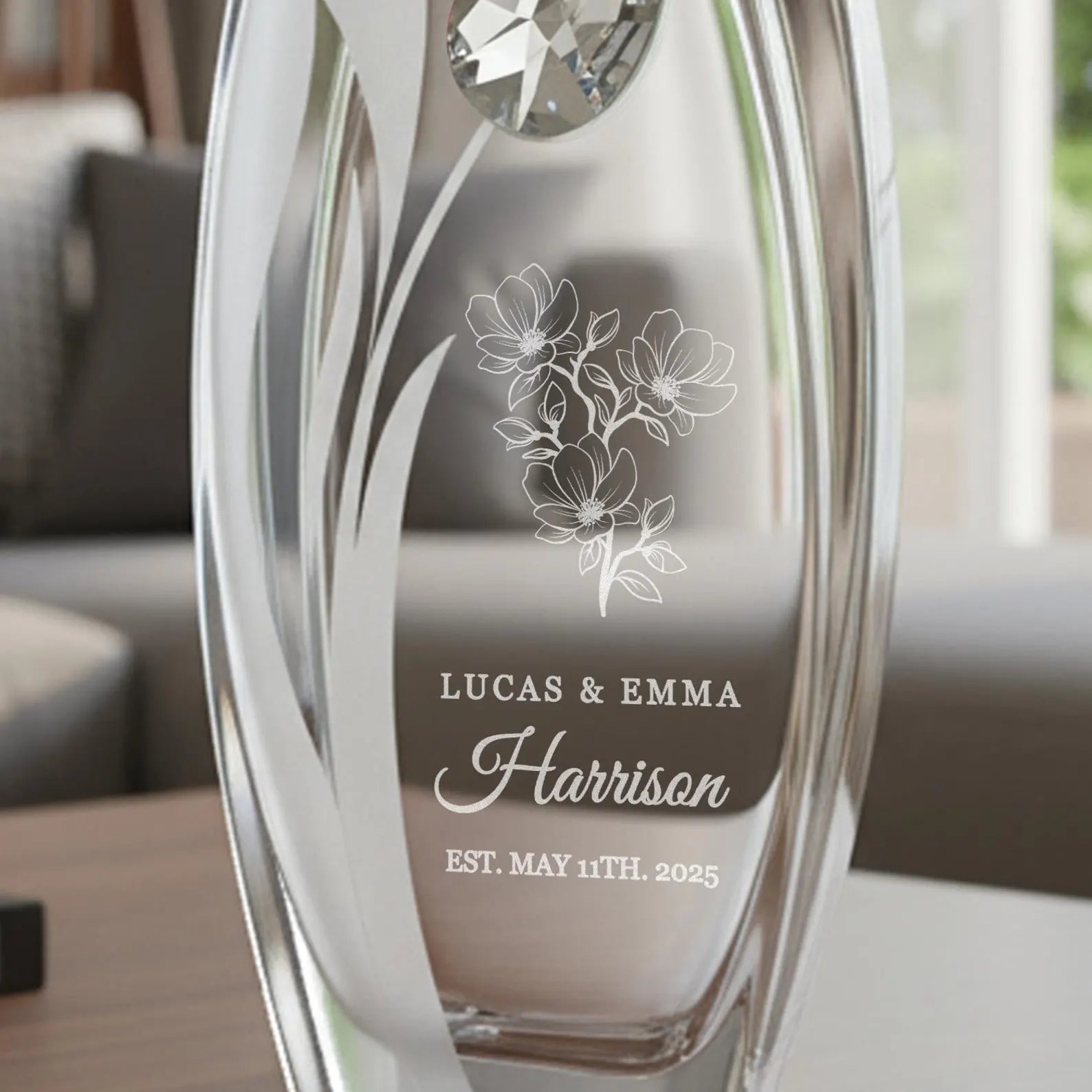 Personalized Wedding Vase – Engraved Glass Flower Vase, Housewarming Gift