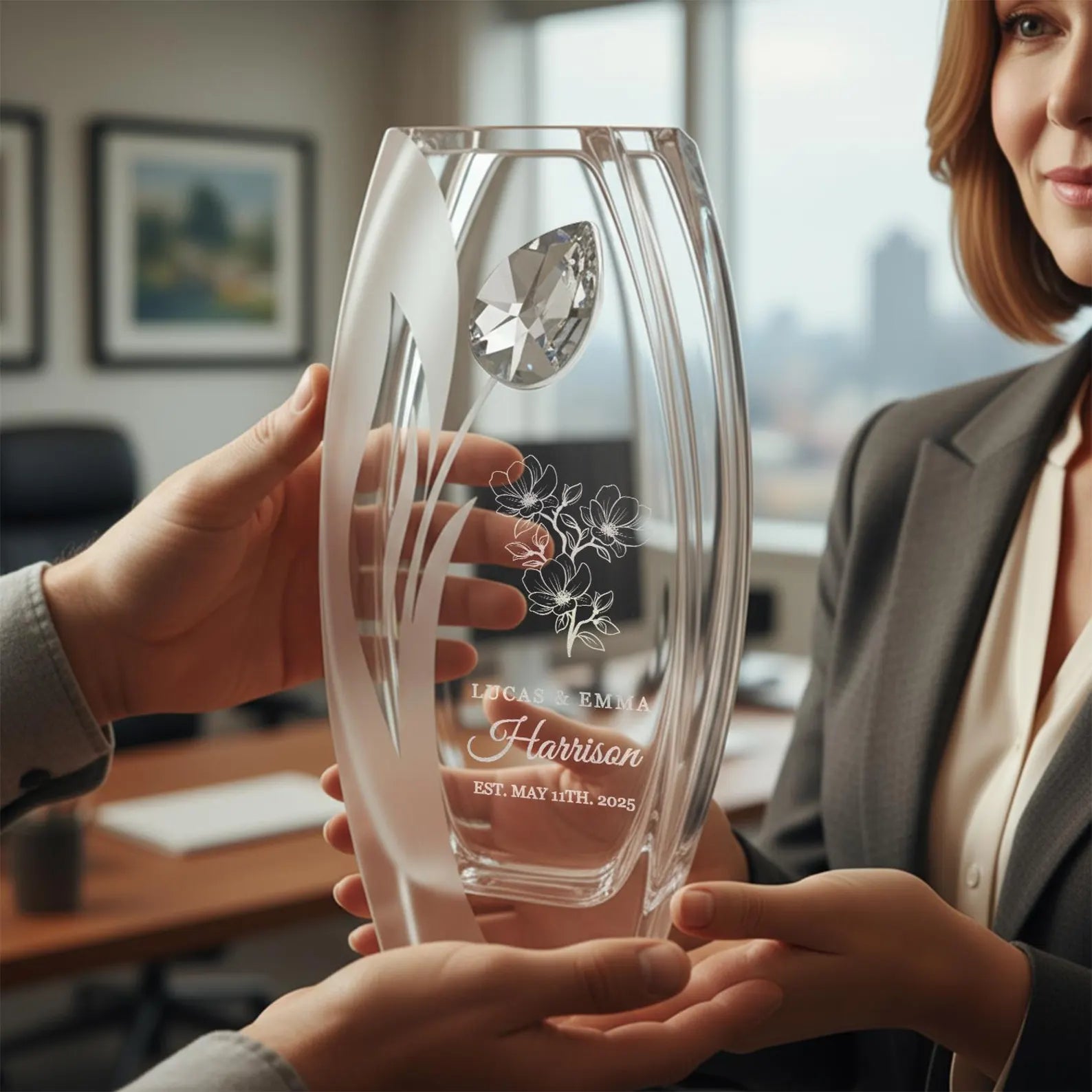 Personalized Wedding Vase – Engraved Glass Flower Vase, Housewarming Gift