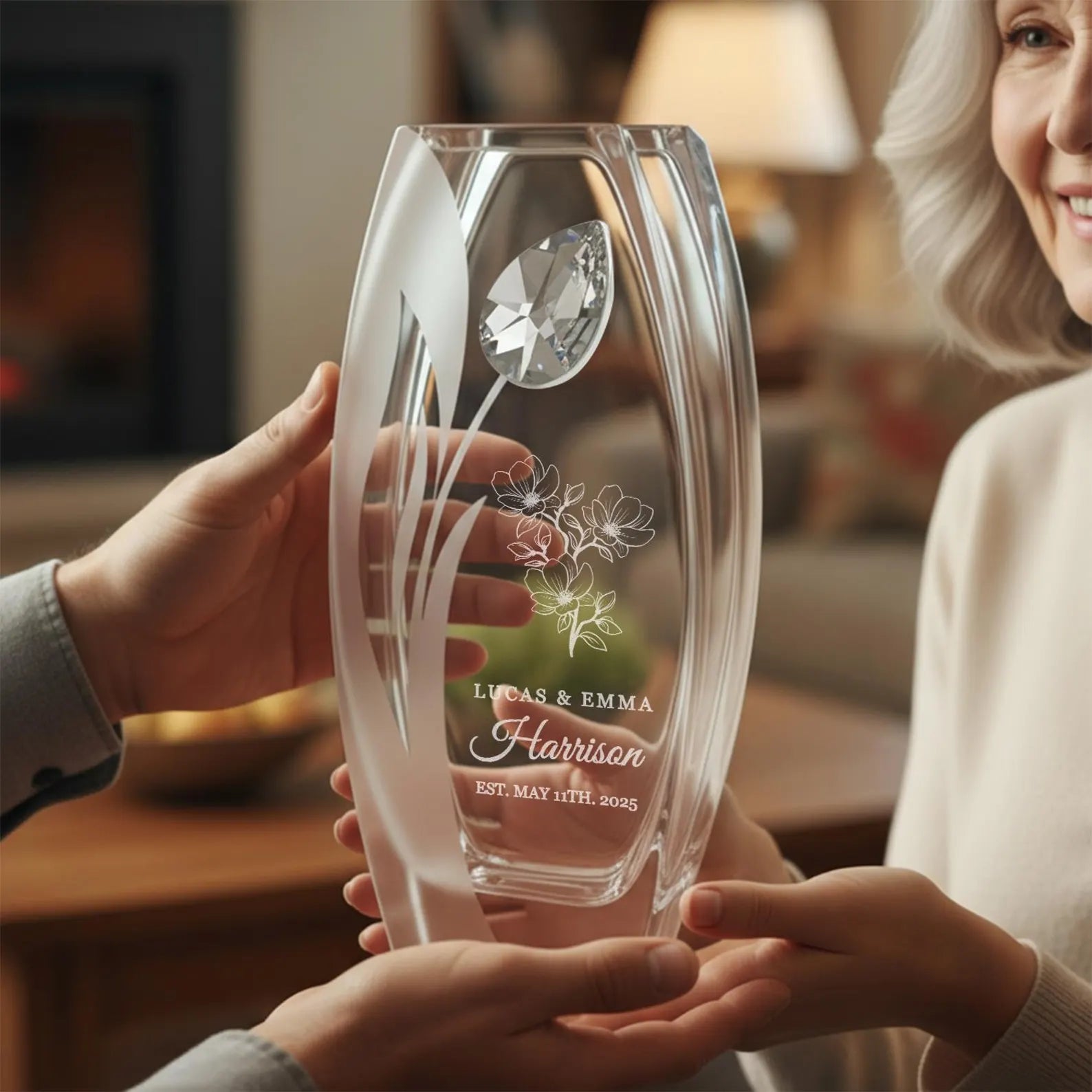Personalized Wedding Vase – Engraved Glass Flower Vase, Housewarming Gift