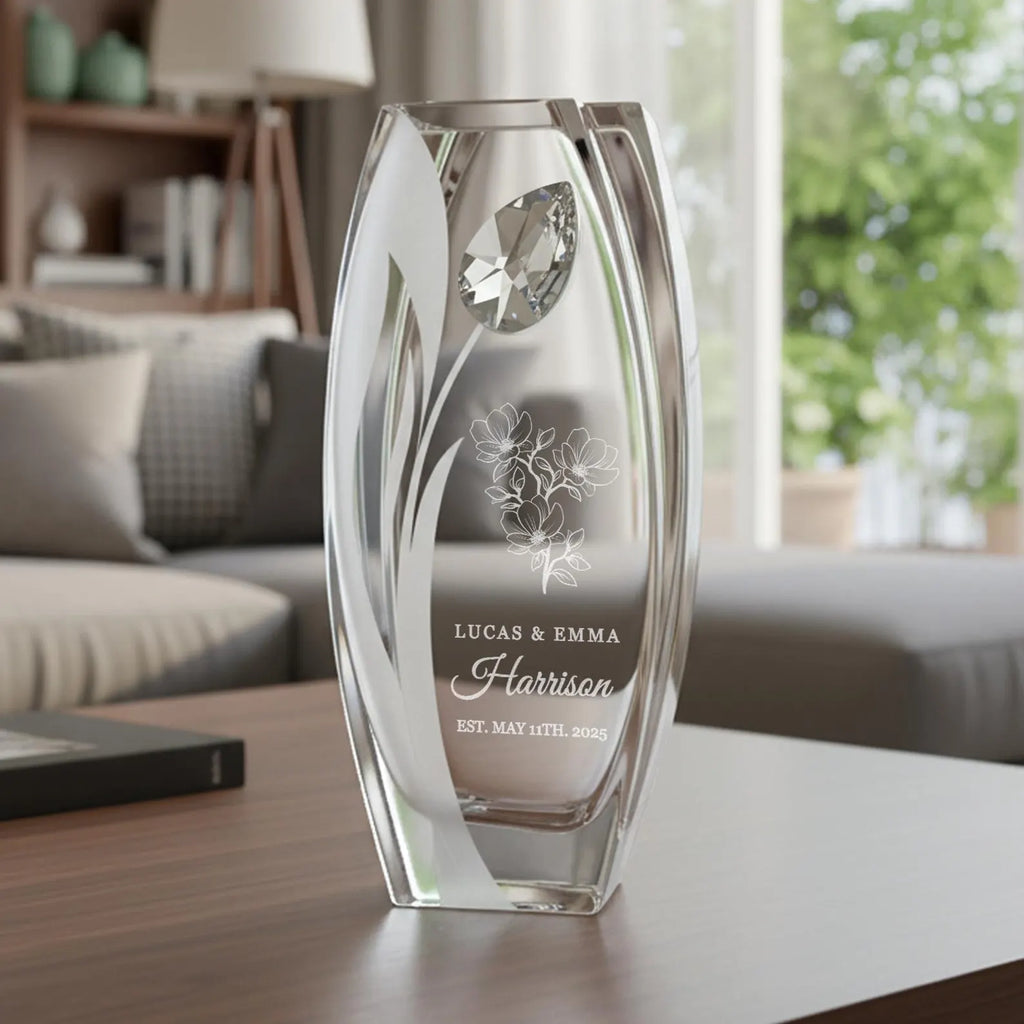 Personalized Wedding Vase – Engraved Glass Flower Vase, Housewarming Gift