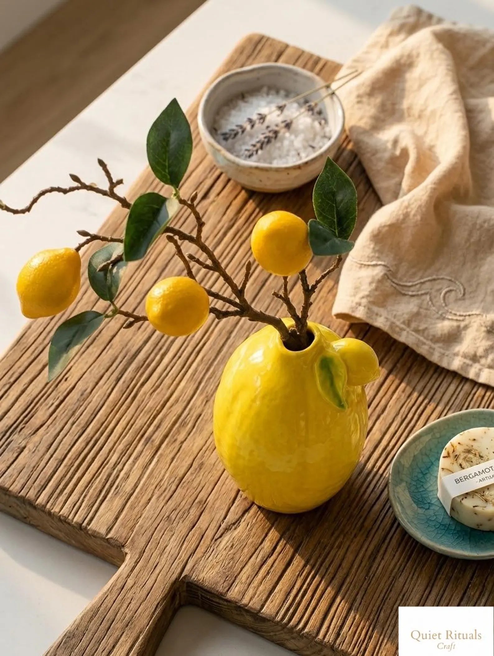 Ceramic Lemon Vase - Bright Yellow Fruit Shaped Flower Pot - Italian Riviera Style Home Decor - Modern Aesthetic Bud Vase Housewarming Gift