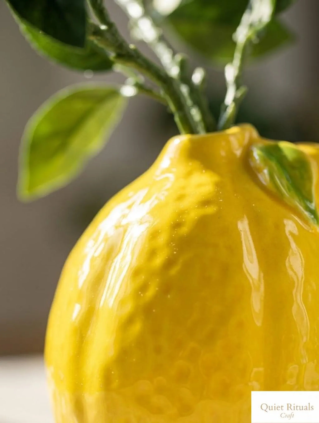 Ceramic Lemon Vase - Bright Yellow Fruit Shaped Flower Pot - Italian Riviera Style Home Decor - Modern Aesthetic Bud Vase Housewarming Gift