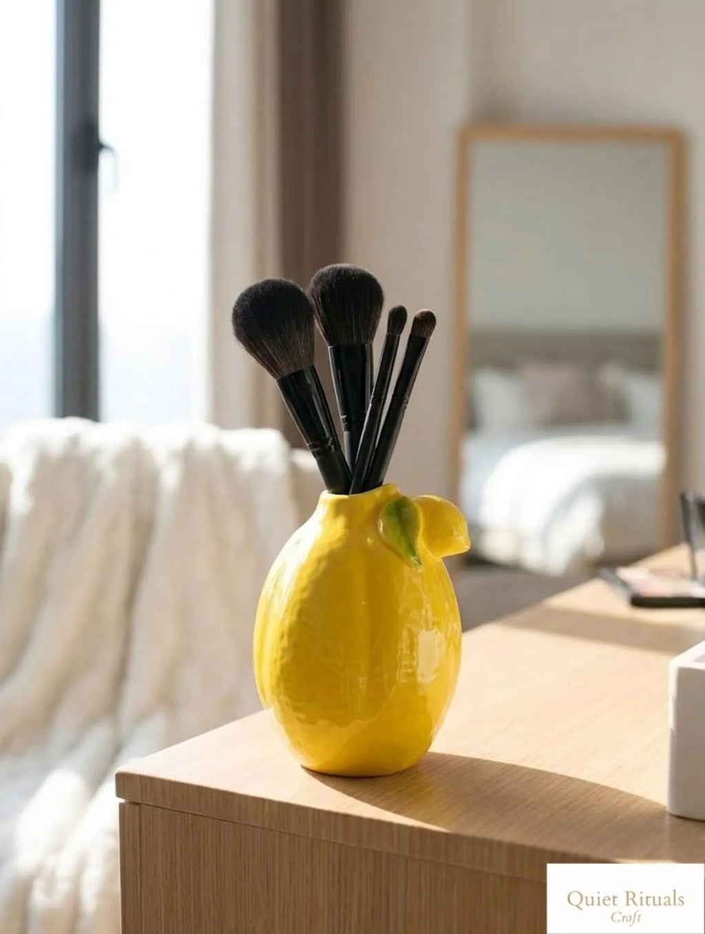 Ceramic Lemon Vase - Bright Yellow Fruit Shaped Flower Pot - Italian Riviera Style Home Decor - Modern Aesthetic Bud Vase Housewarming Gift