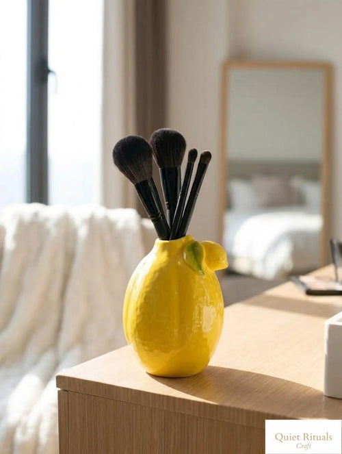 Ceramic Lemon Vase - Bright Yellow Fruit Shaped Flower Pot - Italian Riviera Style Home Decor - Modern Aesthetic Bud Vase Housewarming Gift