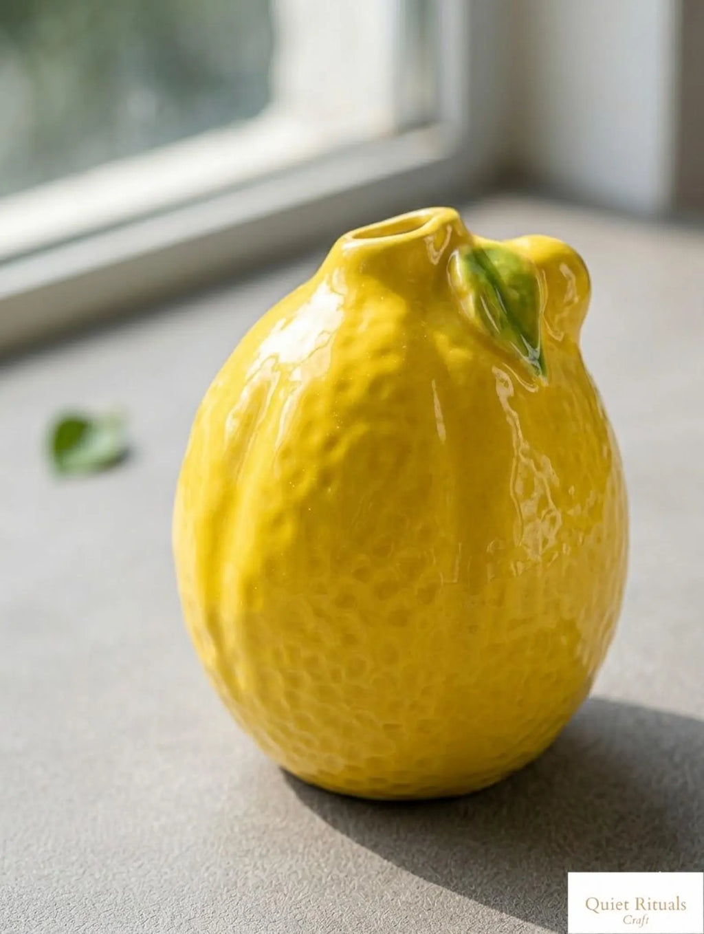 Ceramic Lemon Vase - Bright Yellow Fruit Shaped Flower Pot - Italian Riviera Style Home Decor - Modern Aesthetic Bud Vase Housewarming Gift