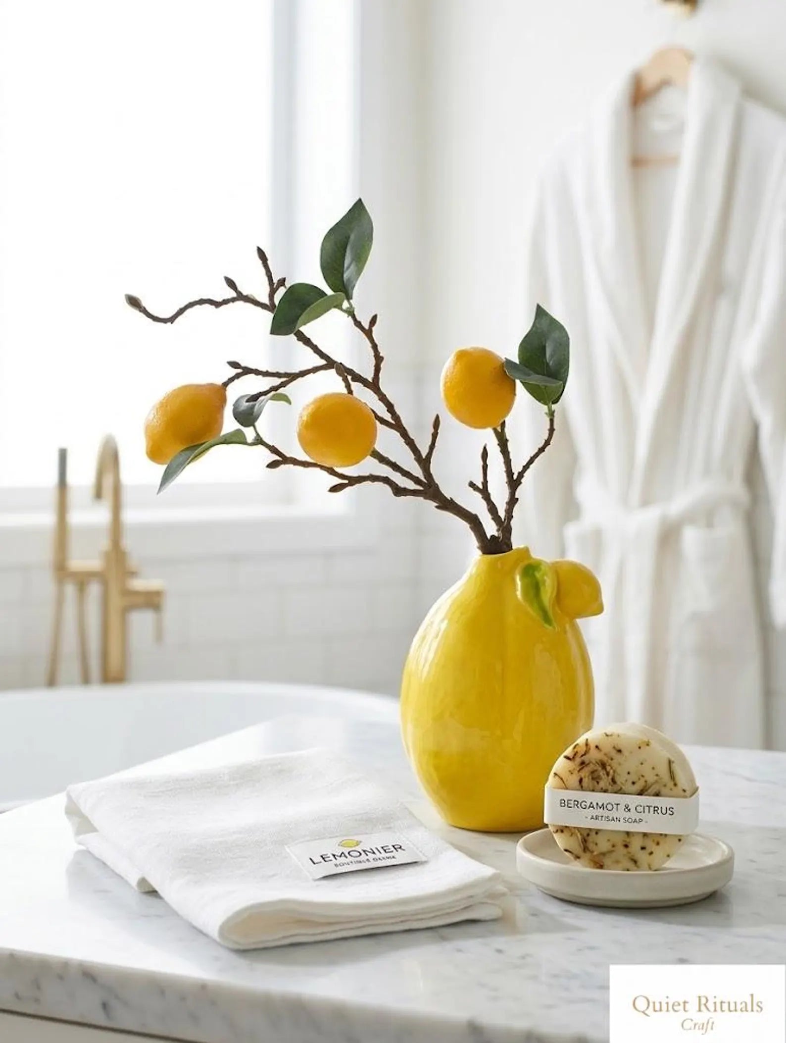 Ceramic lemon bud vase, Italian Riviera style home decor