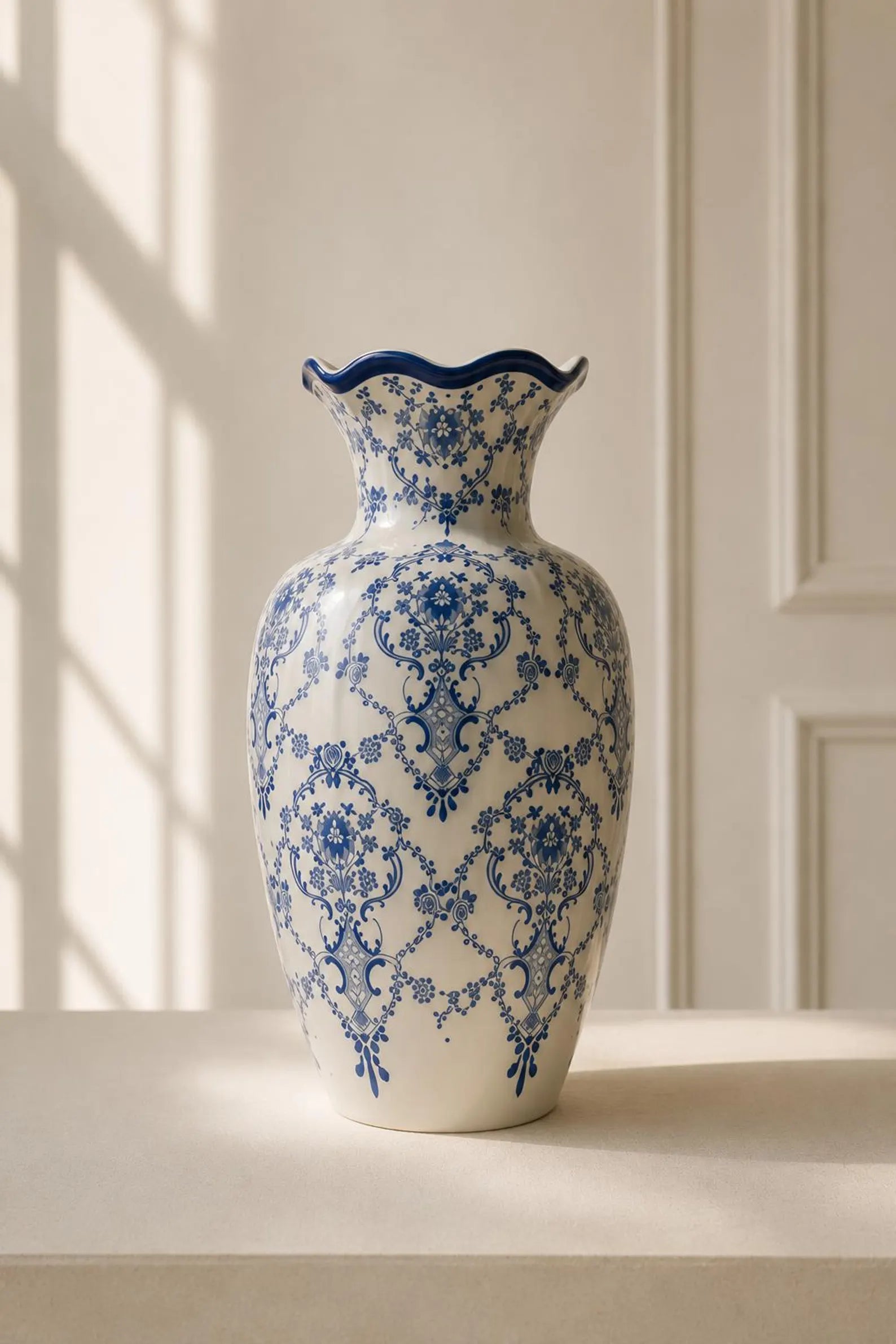 Blue and White Porcelain Vase, Hand Painted Ceramic Flower Vase, Chinoiserie Home Decor, Elegant Floral Centerpiece, Vintage Style Decor